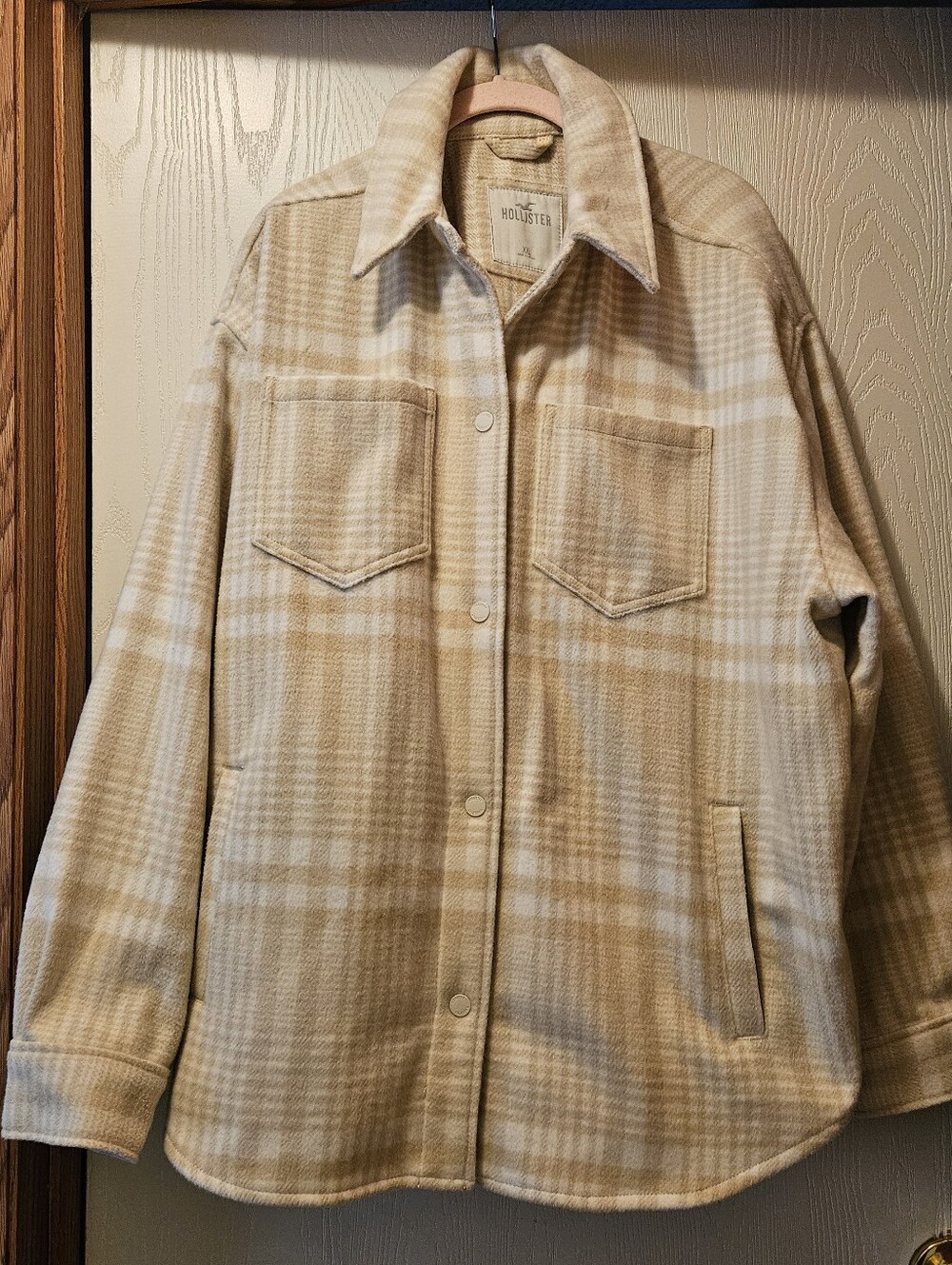 Hollister Tan & White Plaid Flannel Shacket, Size XXL